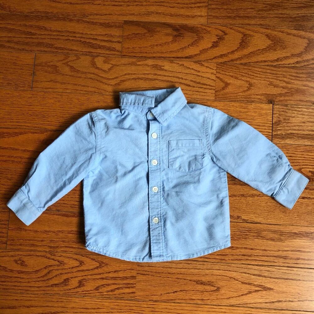 CHEROKEE Long Sleeve  Button Down Blue Shirt Baby Boy Size 12 Months